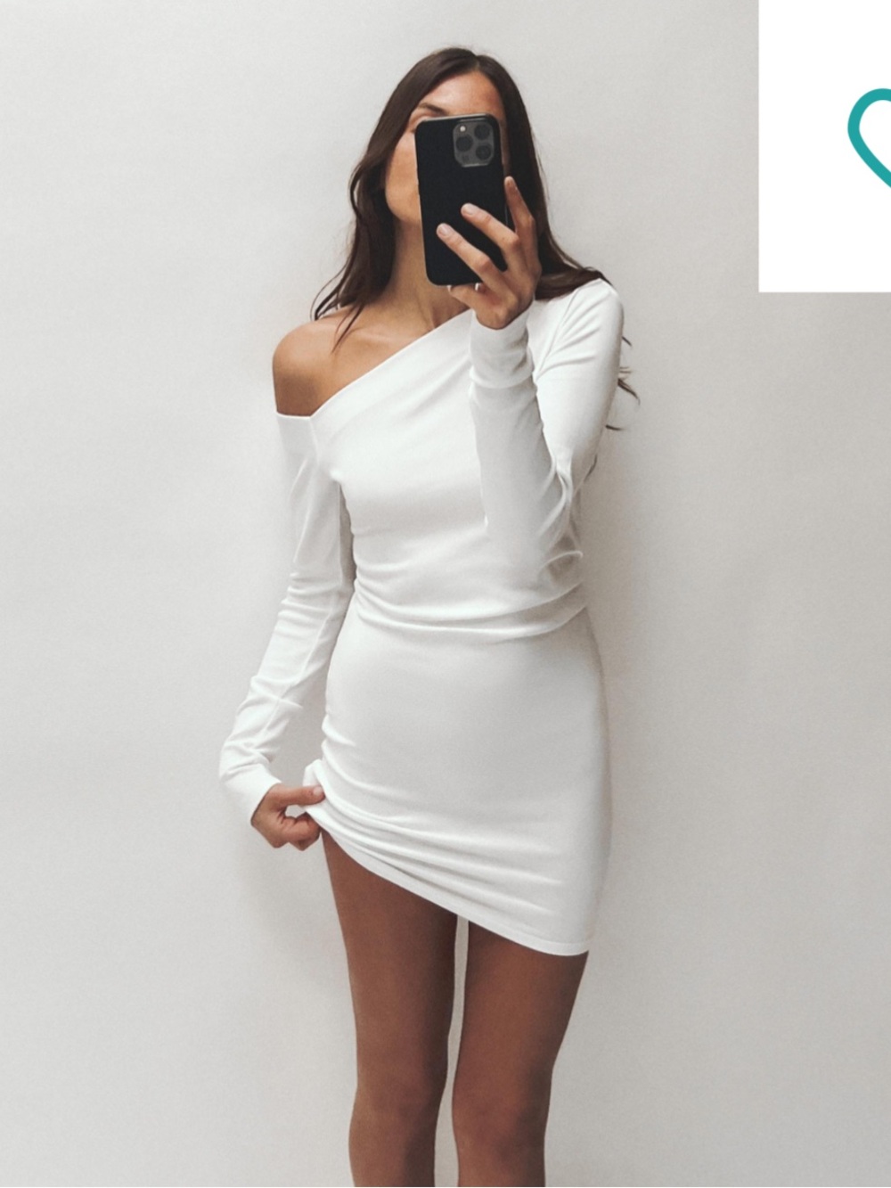 Zara One-Shoulder White Long-Sleeve Bodycon Dress